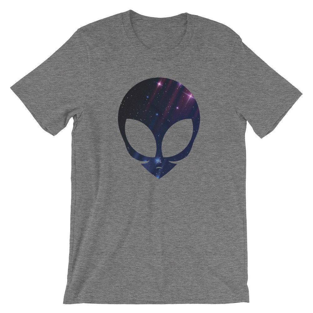 Alien Head Shirt Starry Night Sky Alien TShirt Cosmic Space Alien Tee ShortSleeve Unisex TShirt Glowing Alien Shirt UFO Humor Graphic Tee – Premium Graphic · Great Gift For Fans