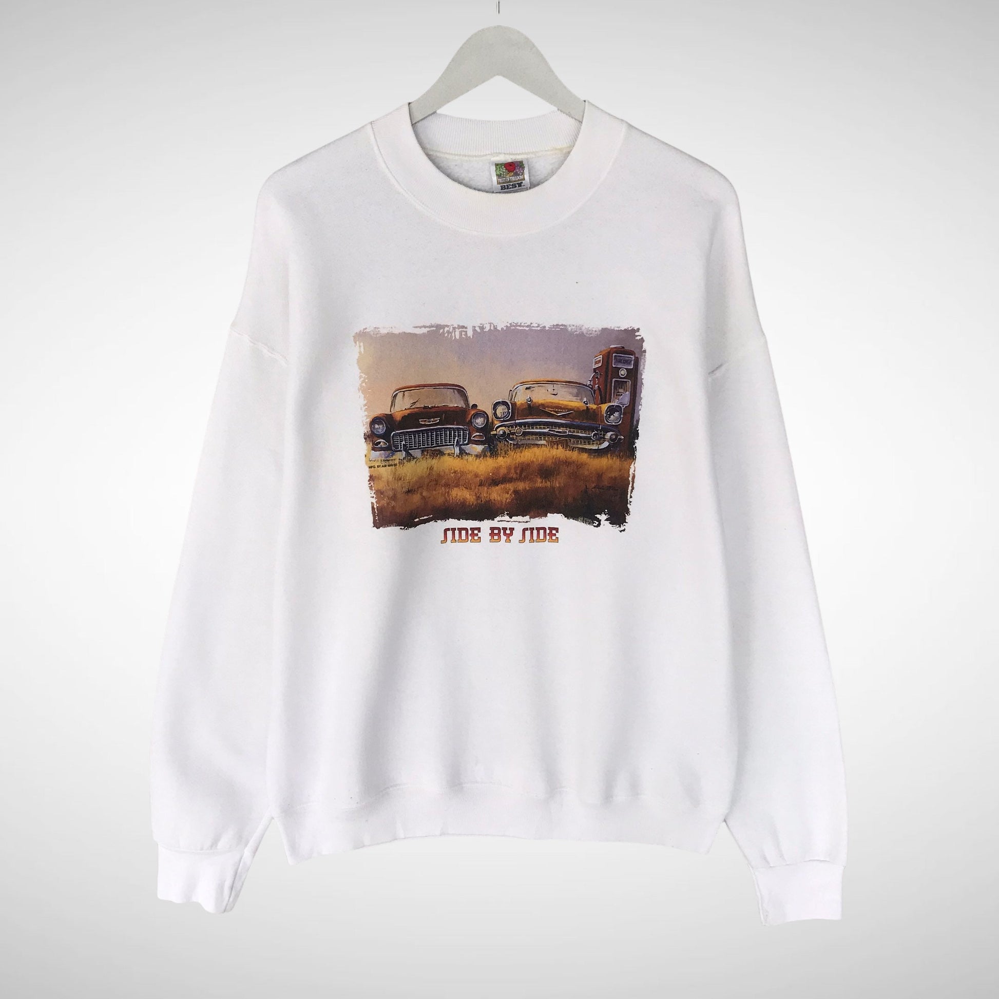 Vintage Side By Side White Sweatshirt Size Large Side By Side Crewneck Side By Side Sweater Pullover Streetwear Side By Side Print Logo Sweatshirt – Aesthetic Look · Must-Have Style
