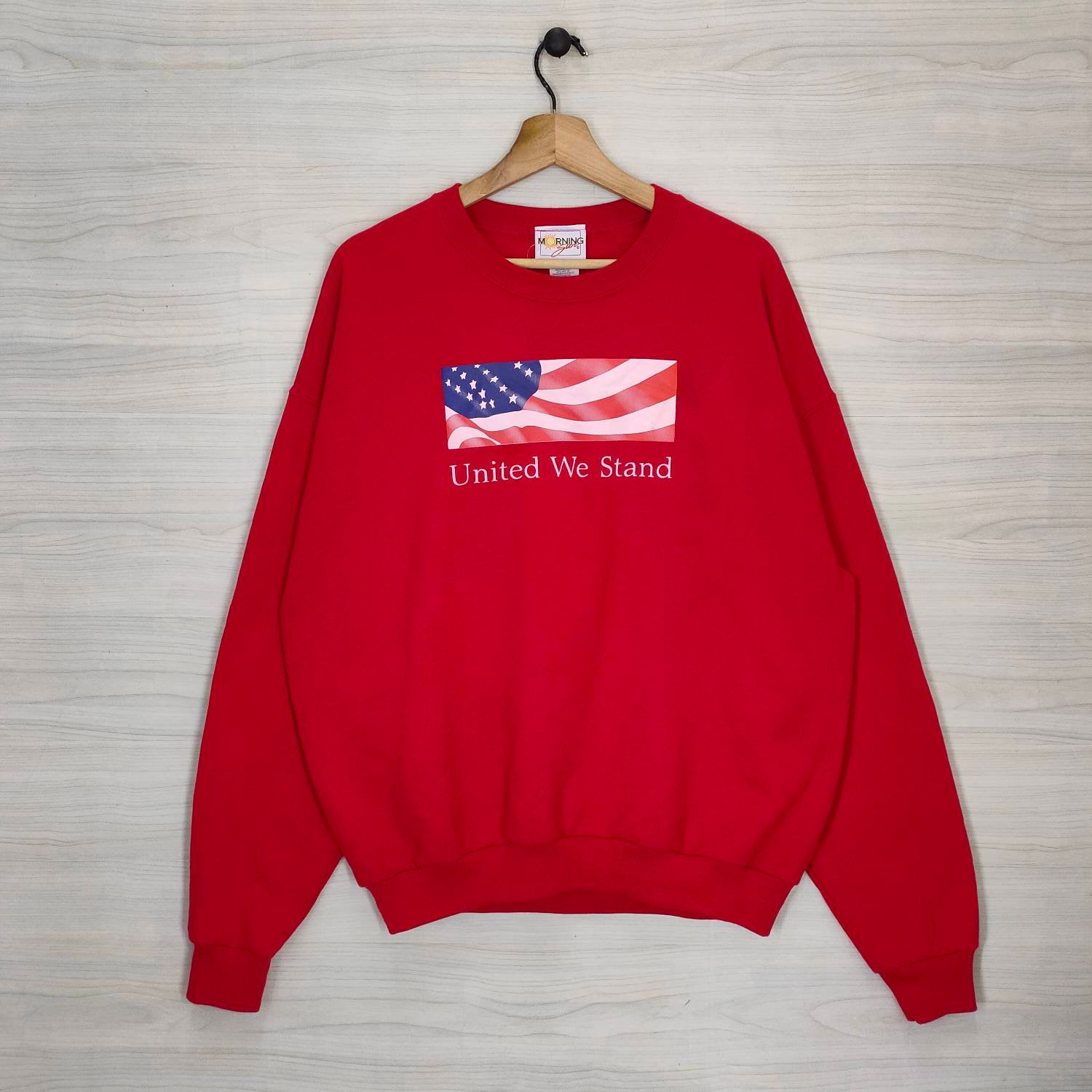 90s The United States of America Crewneck Sweatshirt Vintage Morning Sun Sweater Jumper Pullover Red Size XL Sweatshirt – Soft Feel · Top Pick For Any Outfit