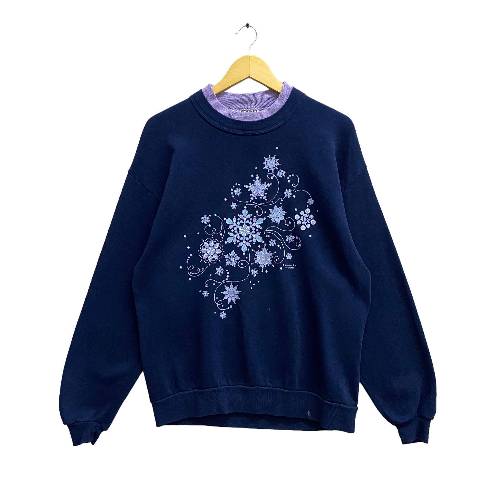 Vintage 90s Morning Sun Snowflake Navy Sweatshirt Size Large Snowflake Crewneck Morning Sun Sweater Pullover Print Logo Snowflake Jumper Sweatshirt – Premium Graphic · Perfect For Daily Wear