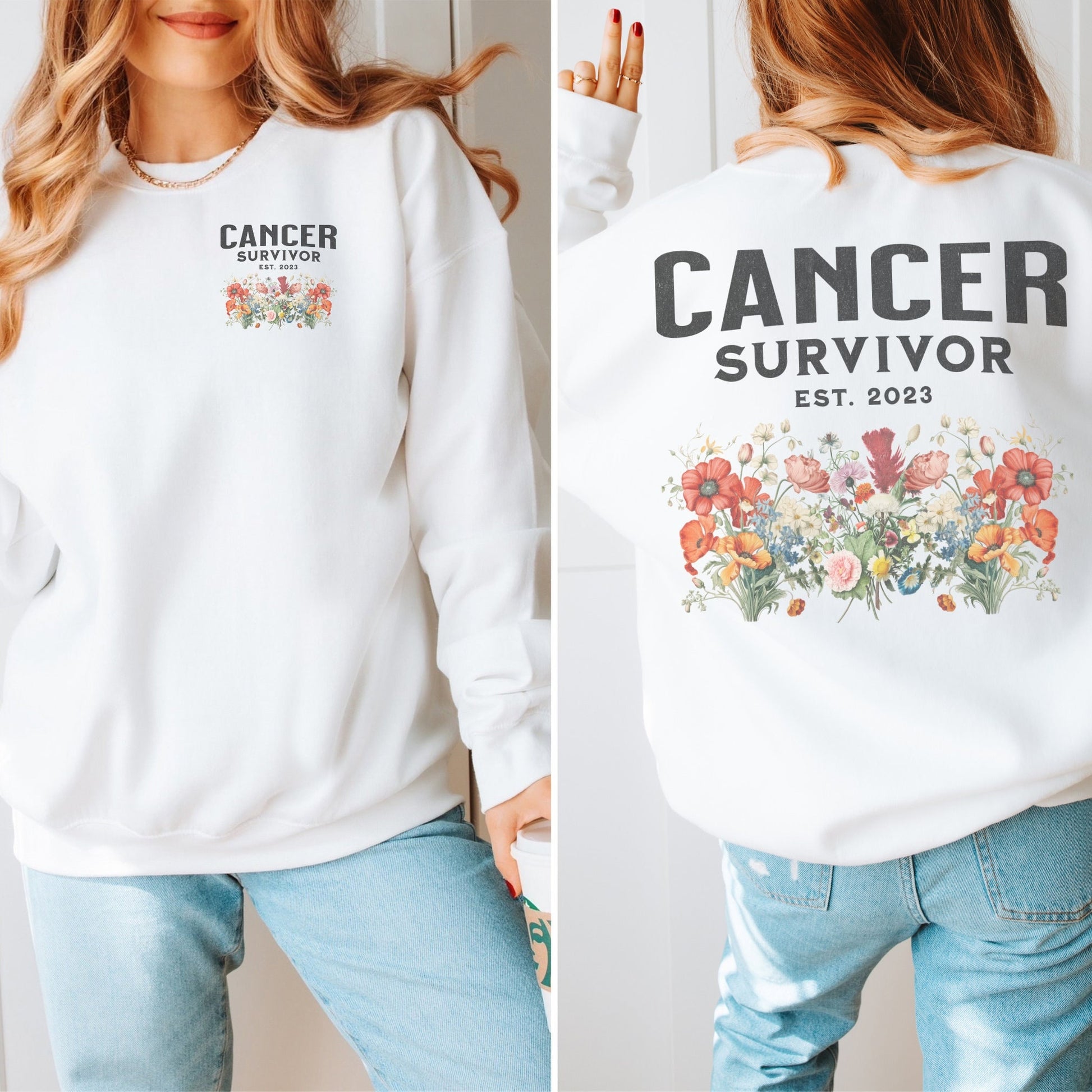 Cancer Survivor flowers sweatshirt breast cancer survivor sweatshirt cancer surivor 2023 warrior shirt cancer fighter cancer ribbon shirt Sweatshirt – Everyday Comfort · Top Pick For Any Outfit