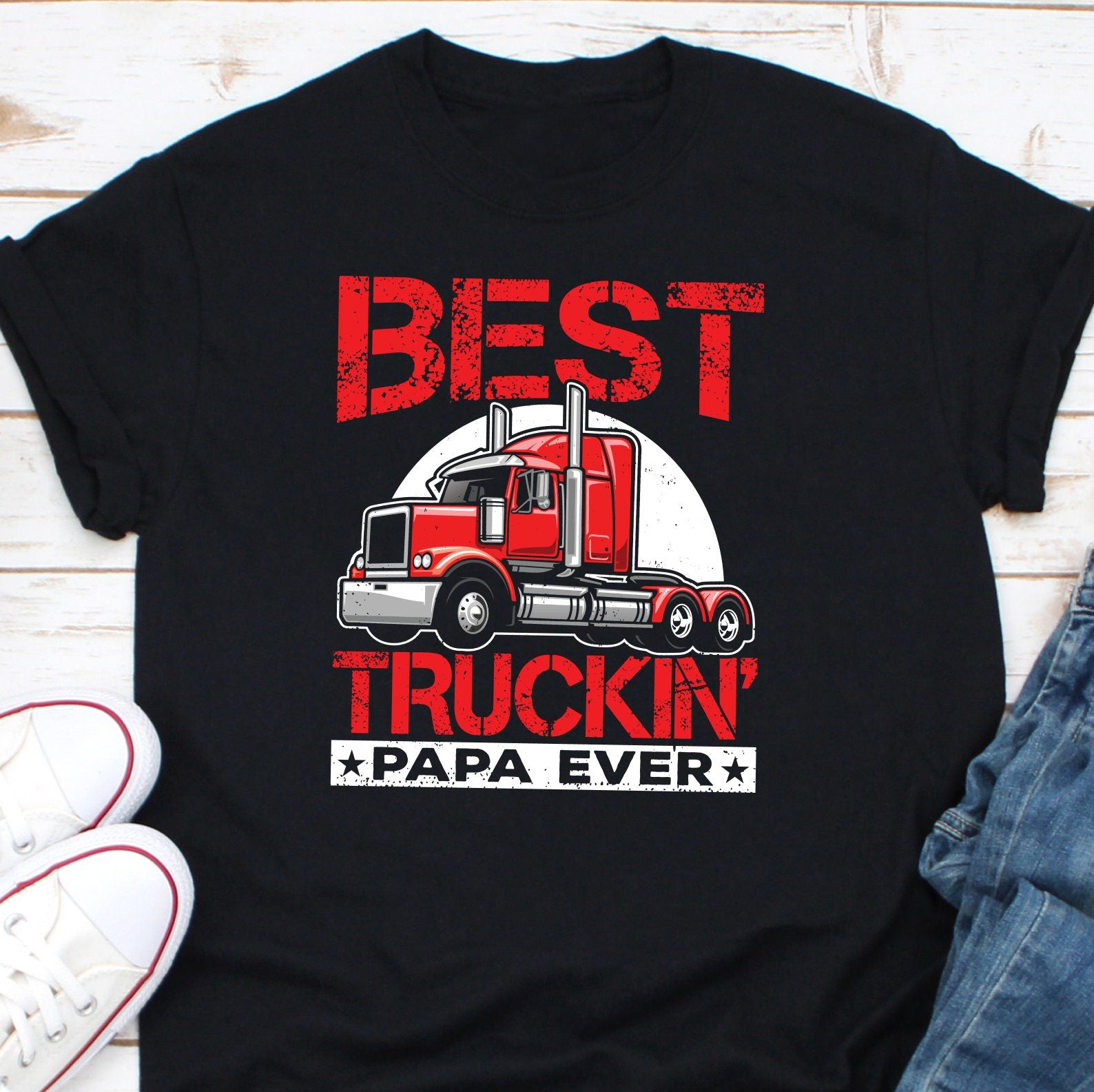 Best Truckin Papa Ever Shirt Dad Shirt Trucker Shirt Gift For Dad Truck Driver Shirt Daddy Shirt Father39s Day Truck Graphic Tee – Cozy Vibes · Trending Graphic Apparel