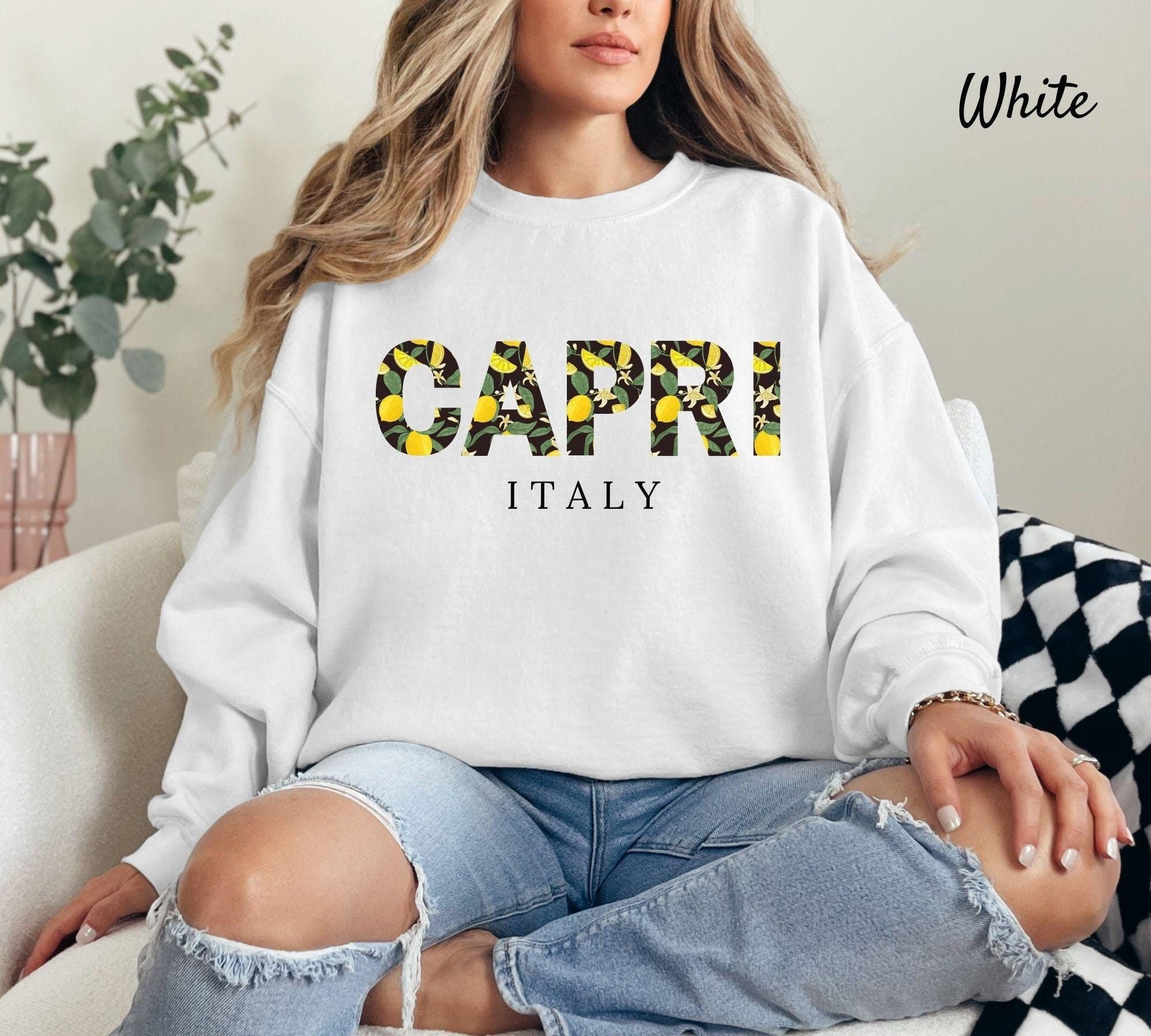 Capri Italy Sweatshirt Amalfi Coast Lemon Pullover Italy Unisex Crewneck Sweatshirt Sweatshirt – Aesthetic Look · Trending Graphic Apparel
