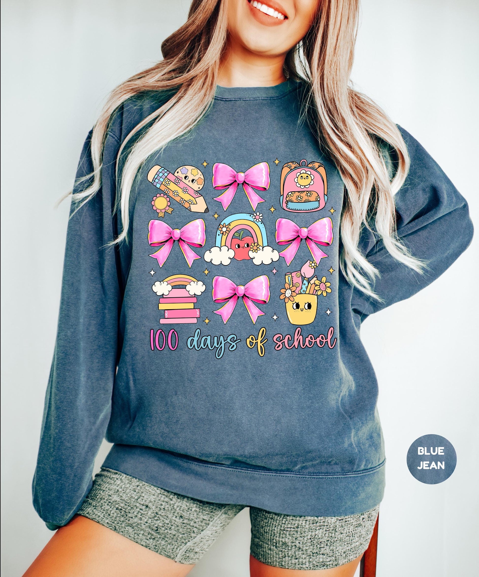 100 Days Of School Sweatshirt Coquette Bow Shirt 100 Days of School Teacher Back To School Teacher Gift Shirt Sweatshirt – Fan Favorite · Perfect For Daily Wear