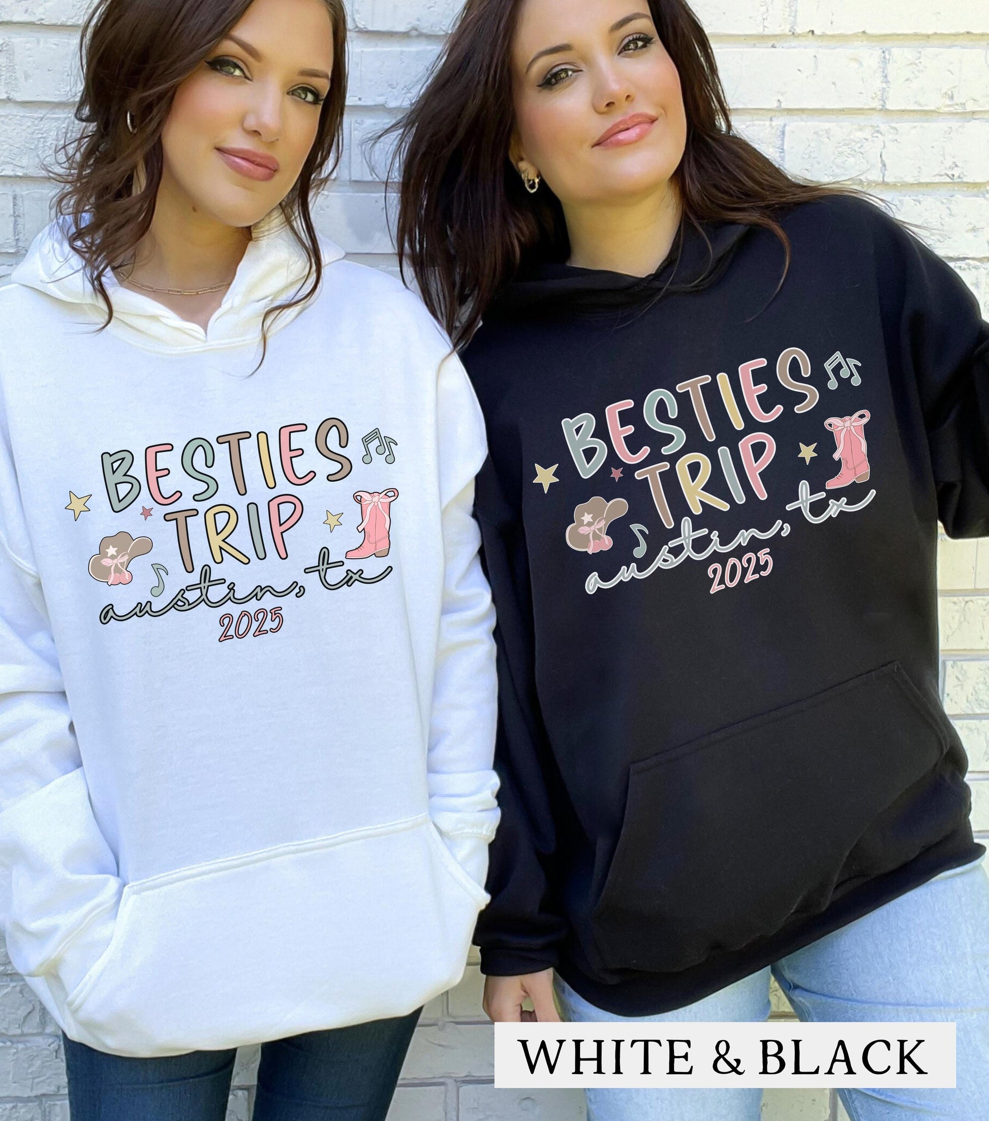 Besties Trip Austin Texas 2025 Hoodie Girls Getaway Sweatshirt Matching Bachelorette Hoodies Grad Party Austin Spring Break Hoodie Hoodie – Bold Style · High-Quality Print