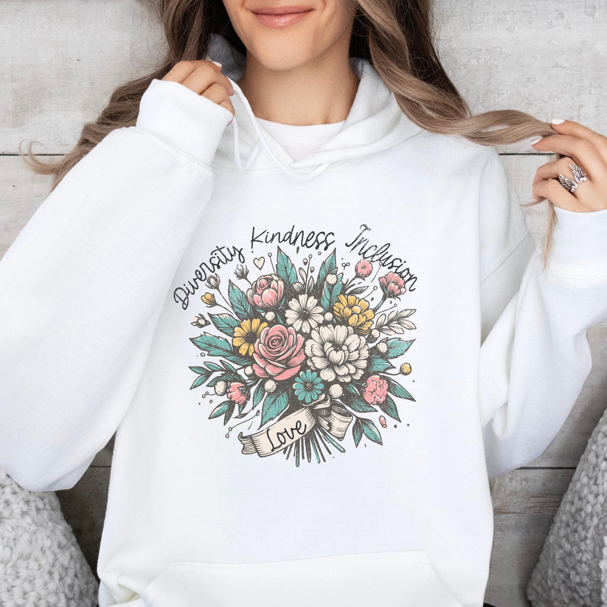 Diversity Sweatshirt Kindness floral shirt subtle anti trump tee political activism feminist shirt inclusion crewneck kindness hoodie Hoodie – Premium Graphic · Top Pick For Any Outfit