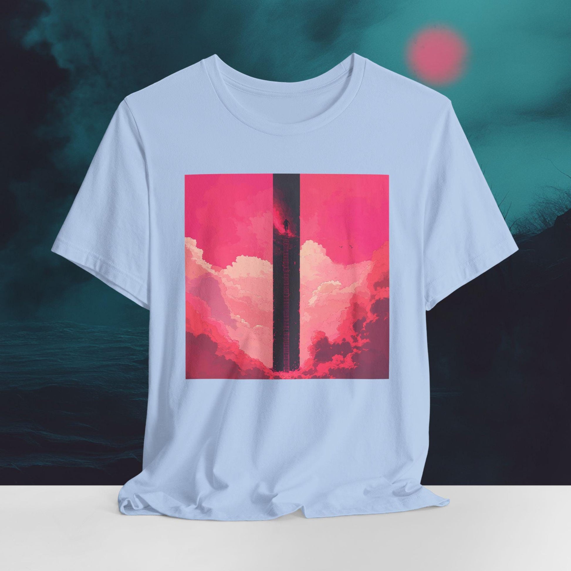 Climbing Beyond Psychedelic TShirt Surreal Ladder to Light Graphic Tee Emotional Cosmic Escape Shirt Bella Canvas XS to 5XL Graphic Tee – Feel-Good Design · Must-Have Style