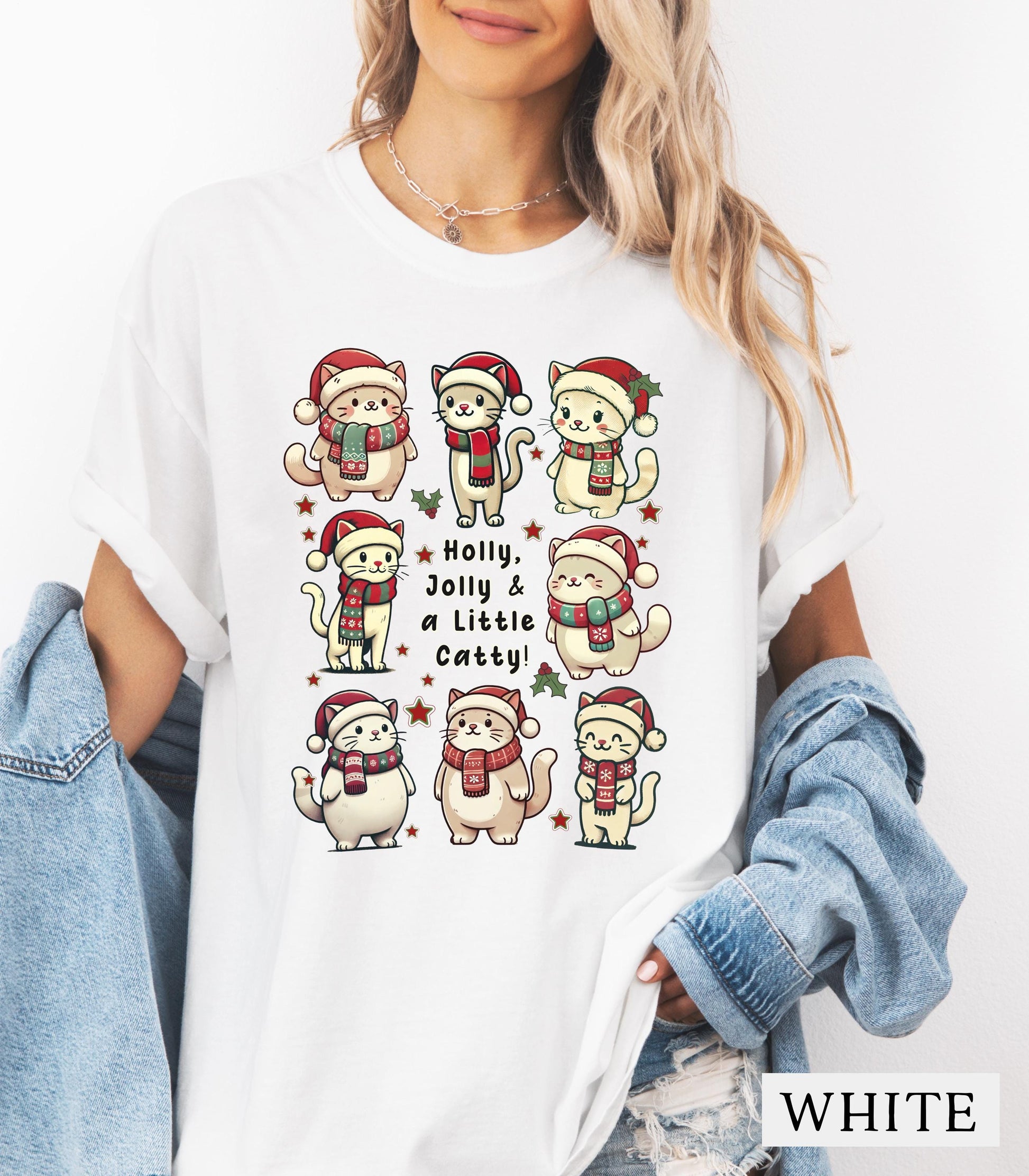 Christmas Cats TShirt Cute Holiday Gift for Cat Lovers Holly Jolly Cat Tee Festive Catty Christmas Shirt Cat Lover Gift Graphic Tee – Aesthetic Look · Great Gift For Fans