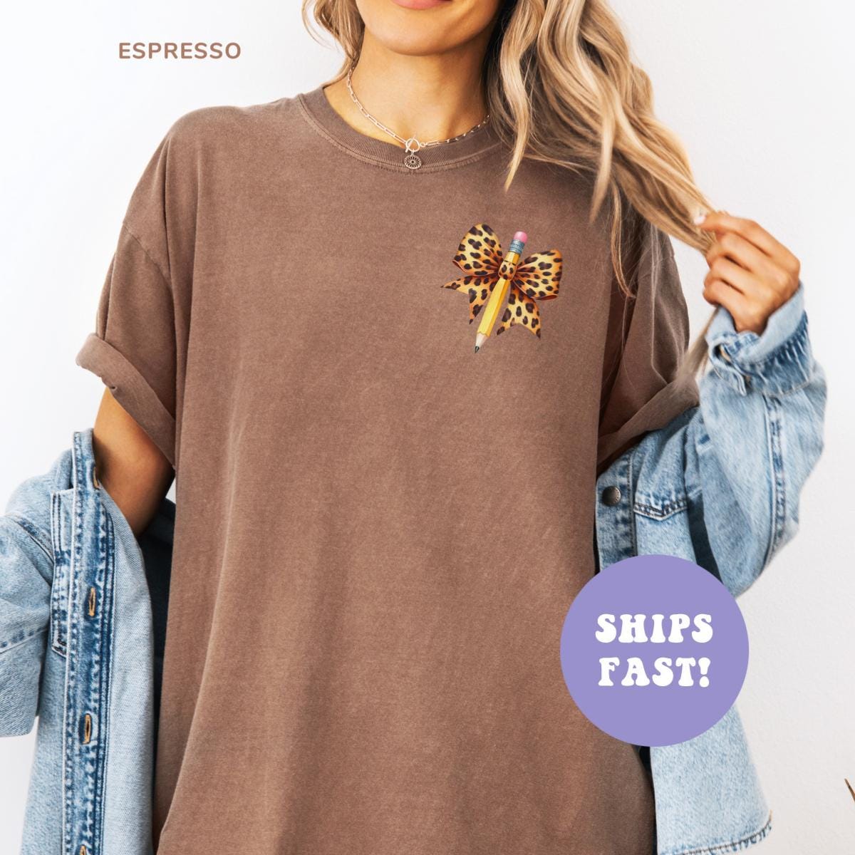 Leopard Pencil Shirt Coquette Bow TShirt for Teacher Cute Teacher Day Shirt Animal Print Shirt Heart Valentine Shirt Graphic Tee – Premium Graphic · High-Quality Print